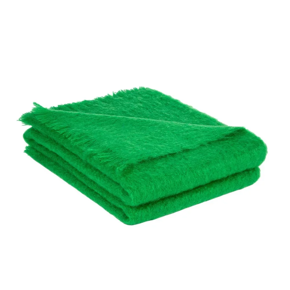 Plaid Mohair Uni vert sur fond blanc