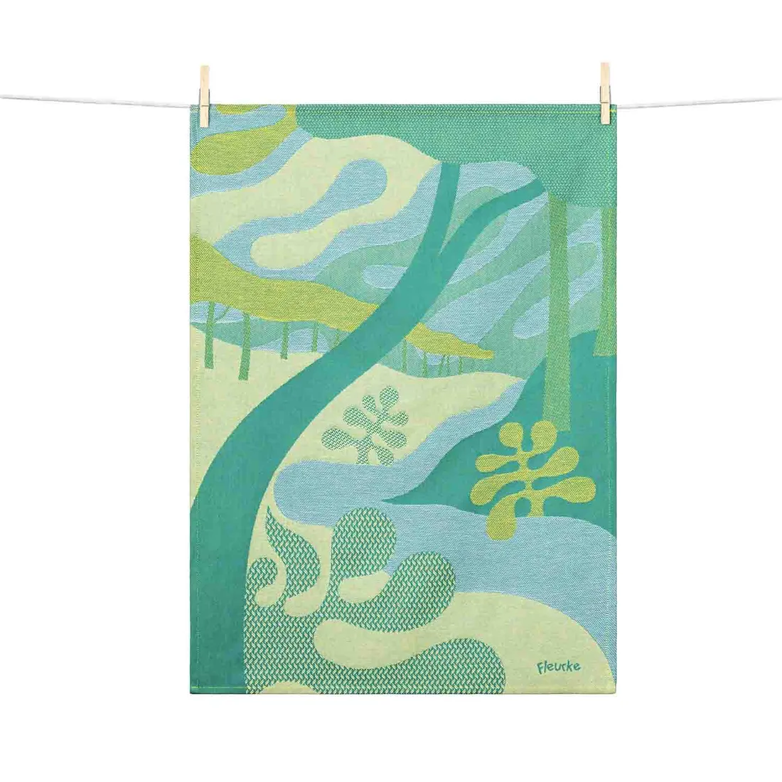 Tissage Moutet Pinède tea towel on a white background