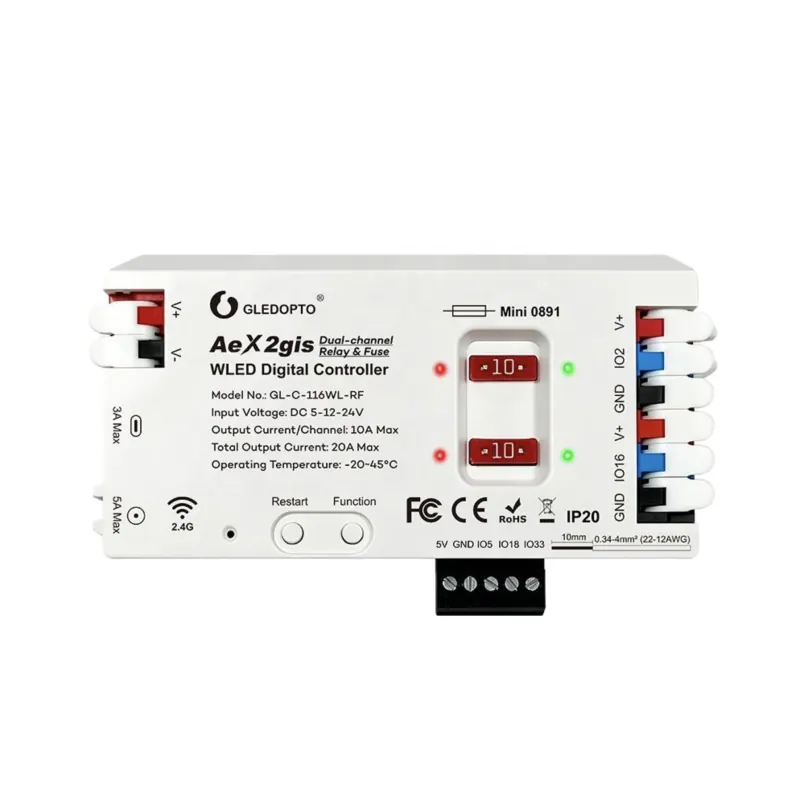 Gledopto Contrôleur LED numérique double canal ESP32 WLED Wi-Fi