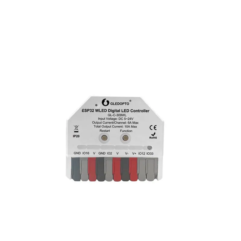 Gledopto GL-C-309WL – Contrôleur LED WLED ESP32 5-24V 10A 800 ICs (WS2811, WS2812B, SK6812, TM1814)