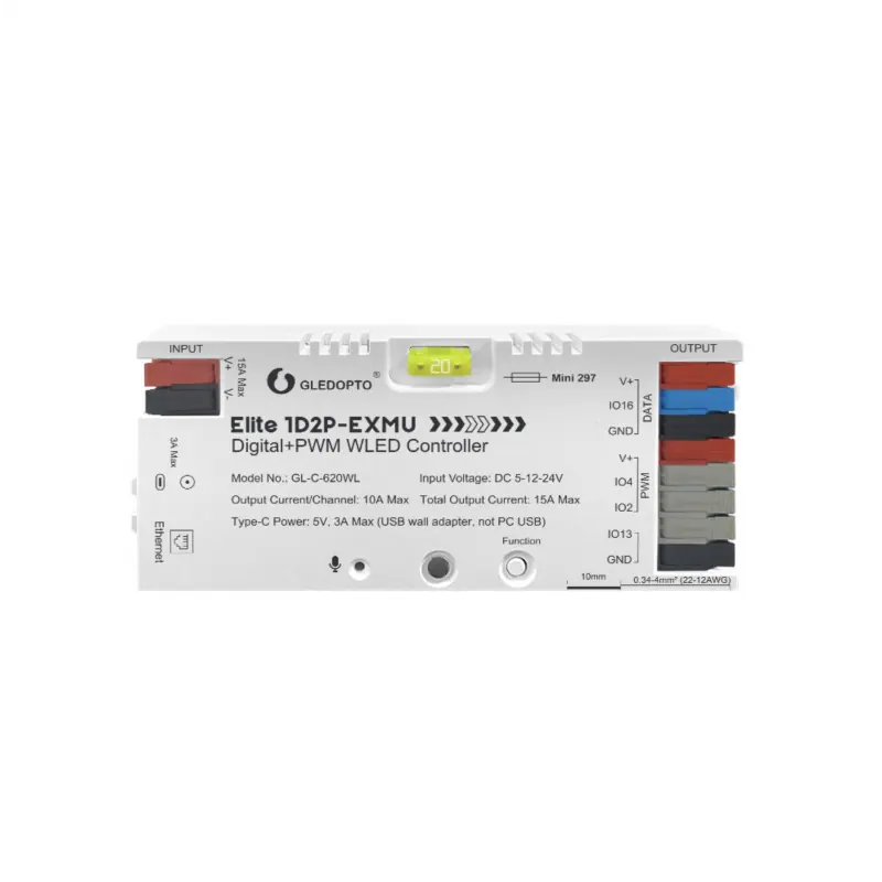 Gledopto GL-C-620WL – Contrôleur LED + PWM WLED Wi-Fi/Ethernet 15A ESP32 (WS2811, WS2812B, SM16703P, SK6812)